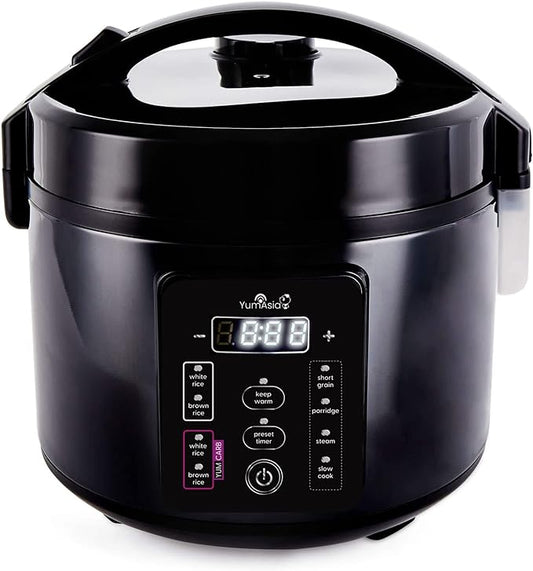 Yum Asia Kumo YumCarb Rice Cooker with Ceramic Bowl and Advanced Fuzzy Logic, (5.5 Cups, 1 Litre), 5 Rice Cooking Functions, 3 Multicooker Functions, 110V US Power (Dark Stainless Steel)