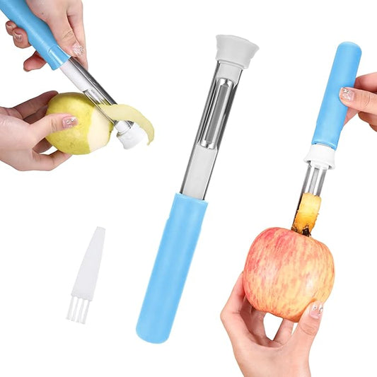 Blue Apple Corer and Peeler, Plastic-Handle Apple Corer for Bell Peppers Pears,Multi Functional Stainless Steel 2-In-1 Household Kitchenware,Fruit and Vegetable Peeling Tool,Christmas Halloween Gifts