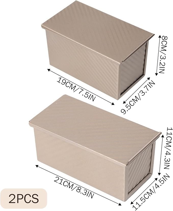 hhhlsl 2PCS Bread Loaf Pan with Lid Non-stick Carbon Steel Bread Baking Pan for Homemade Baking 7.7x3.7x3.2＆ 8.3x4.5x4.3