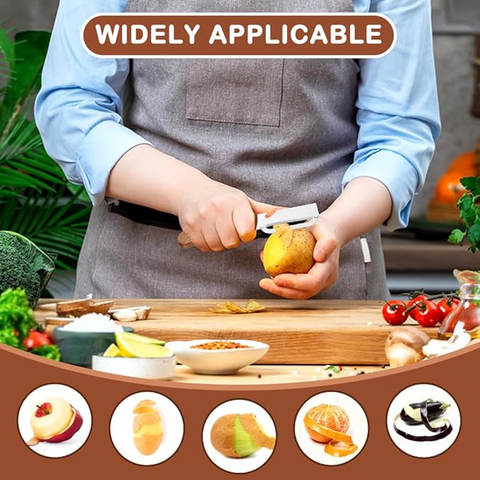 2 Pcs Vegetable Peelers with Bottle Opener,No n-Slip Wooden Handle,Stainless Steel Potato Peeler, for Paring Fruits and Veggies like Potato, Apple, Carrot, Mango, Lemon, and Sugarcane