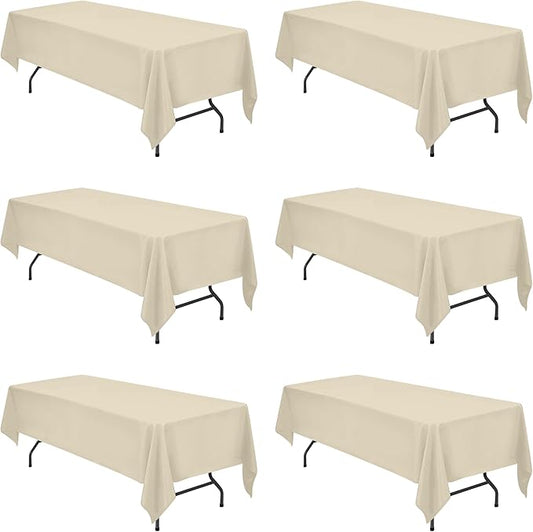 BRILLMAX 6 Pack Beige Tablecloths 60 x 126 Inch for 8ft Rectangle Tables - 150 GSM Polyester Fabric, 15" Standard Drop, Water, Stain & Wrinkle Resistant Cloth Cover for Wedding Banquet Dining Buffet