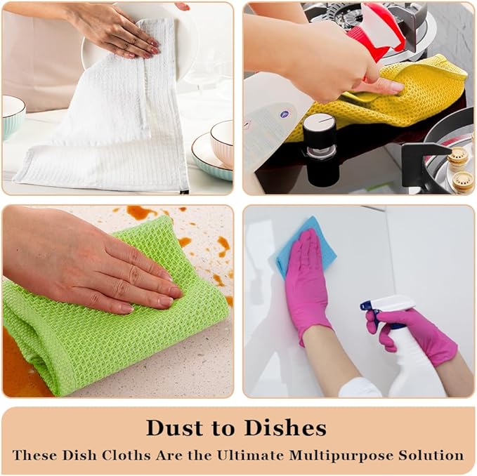 DishCloths Kitchen|Waffle Terry Weave Hand Towels|Cotton 12"x12" Reusable Dish Rags Washing Scrub Cleaning Dishes|Dish Bar Mop Towels Hand Wipes| washcloth |6 Pc Set-White