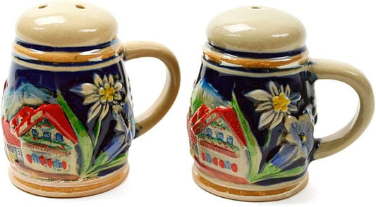 Alpine Village Beer Stein German Kitchen Ceramic Salt and Pepper Shakers Set by E.H.G