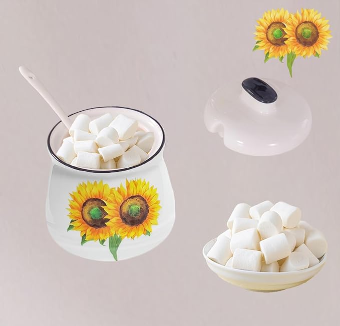 Sunflower Sugar Container Ceramic Sugar Bowl with Lid and Spoon Sugar Jar for Coffee Bar Kitchen Decor and Accessories 12oz (Sunflower)