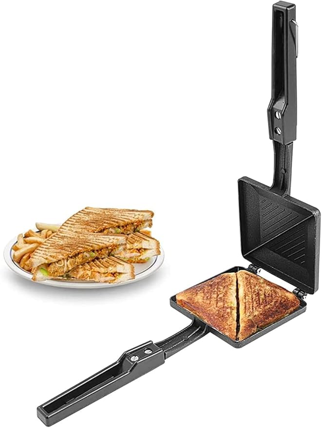 Sandwich Maker Stove Top Toaster with 2 in 1 Peeler Non-Stick Aluminum Gas Plate Hand Toaster Panini Maker Hot Sandwich Maker