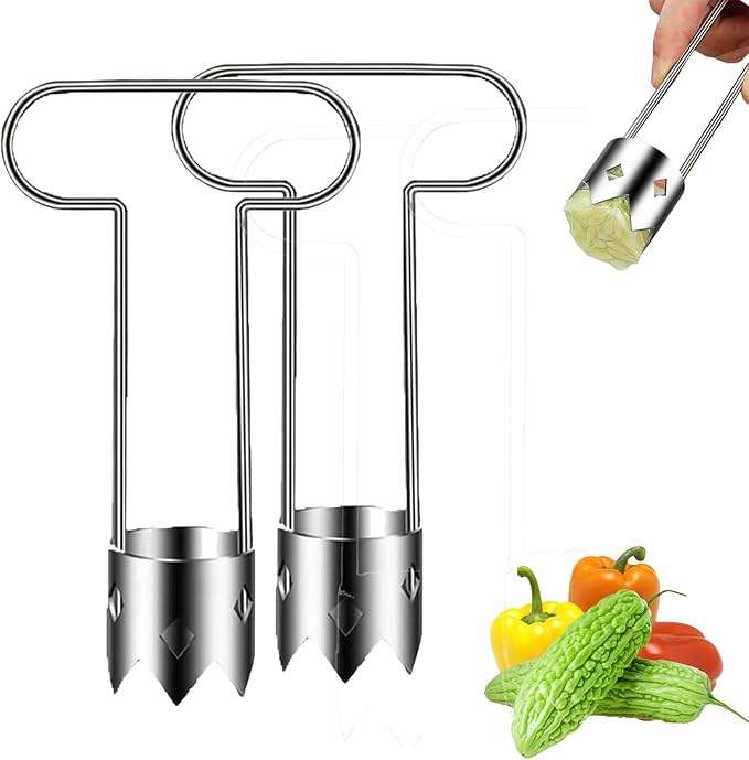 Multifunctional Fruit And Vegetable Core Remover,Red Bell Pepper Seed Corer Universal Stainless Steel Fruit Core Remover,Bell Pepper Corer Cutter Tool for Kitchen Gadget (2, Silver T)