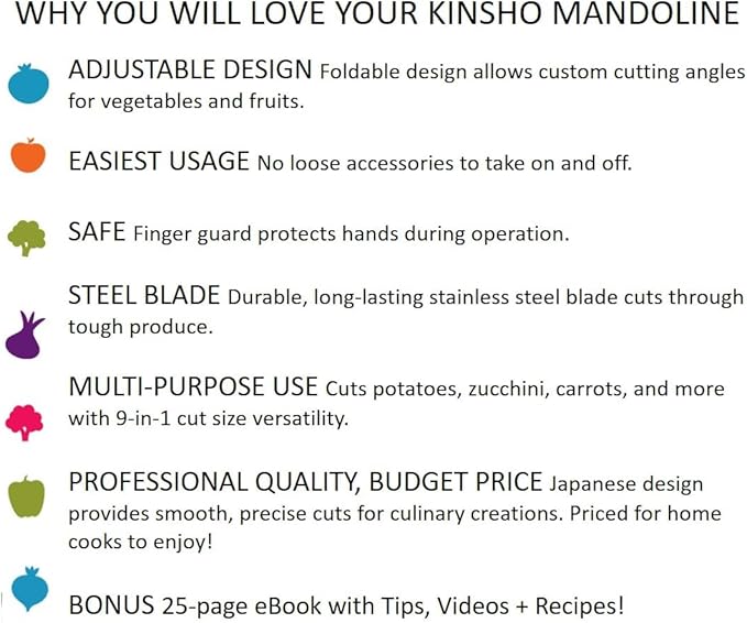 Mandolin Slicer Adjustable Mandoline | Best Hand-Held Cutter for Vegetable Potato Zucchini Food | Professional Steel Blade - Safe Finger Guard - 9-in-1 Japanese Design White
