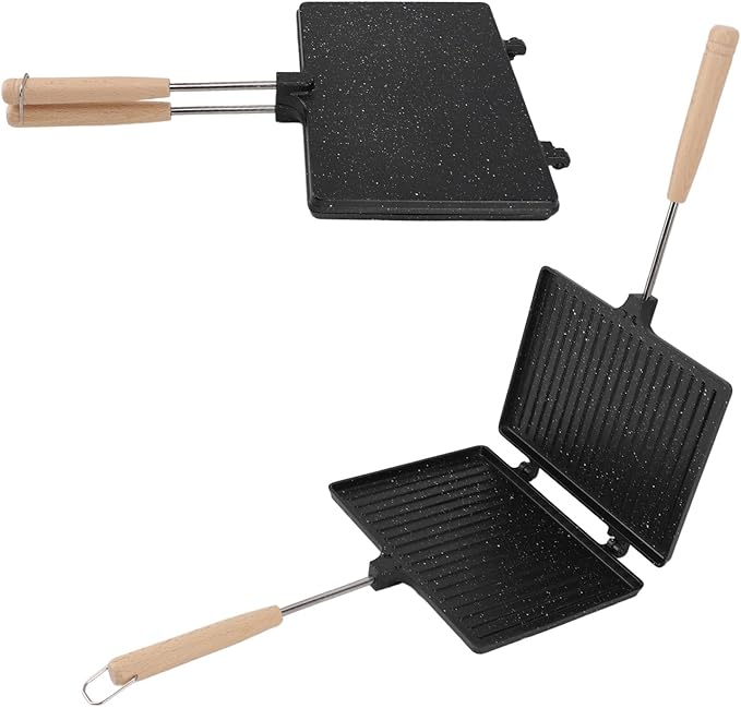 Hand Sandwich Maker, Stovetop Toasted Sandwich Maker Aluminum Flip Pan Double Sided Prevent Stick Hand Toaster Panini Make Pan for Breakfast