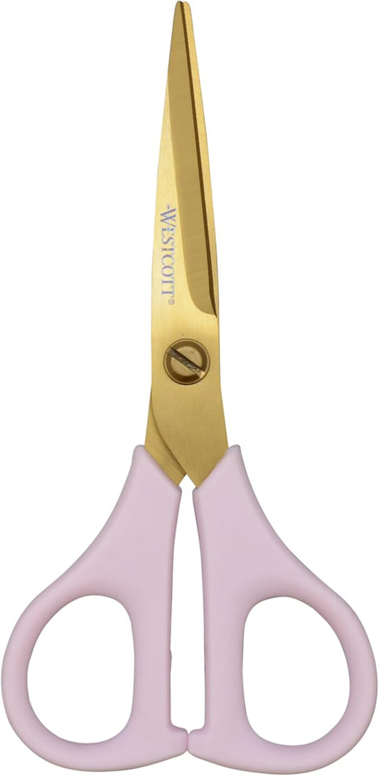 Westcott All-Purpose Kitchen Snips for Herbs, Pink with Gold Blade - Precision-Ground Blades, Durable Design, Ideal Kitchen Scissors for Everyday Tasks, 5-Inch
