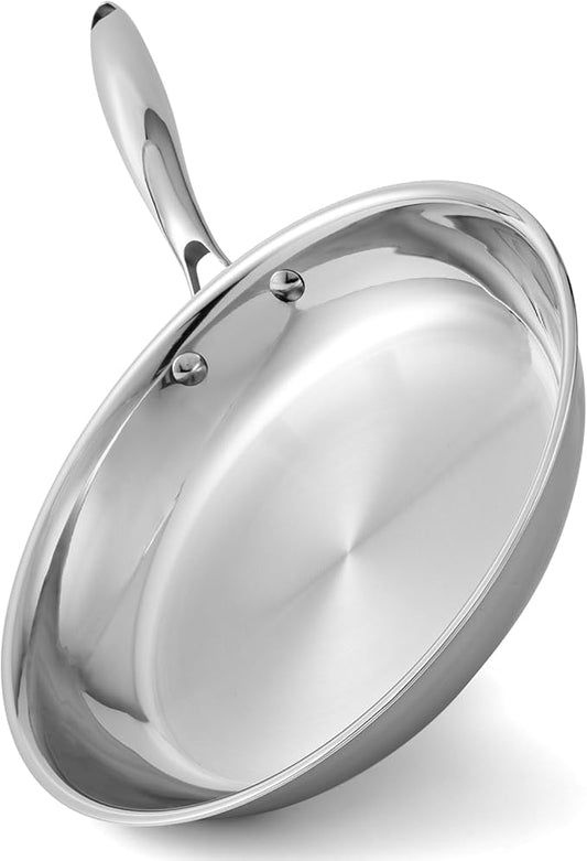 Ranbomer Stainless Steel Pan，Non-Toxic PFAS, PFOA & PTFE Free, Compatible With All Cooktops & Induction Safe, Oven Safe Pan for Searing & Sautéing, Long Lasting Cookware. (10 Inch)