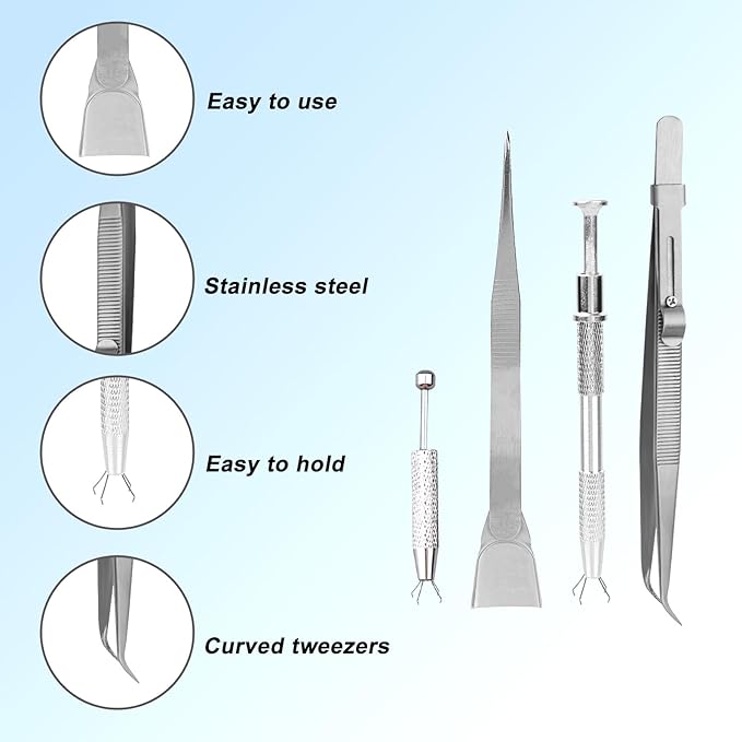 4pcs Cake Decorating Tools Set, Stainless Steel Sprinkle Pen 2 Long & Short Grabber & Tweezers with Shovel Head Professional Sprinkles Tools for Baking Cookies Cupcake Decoration