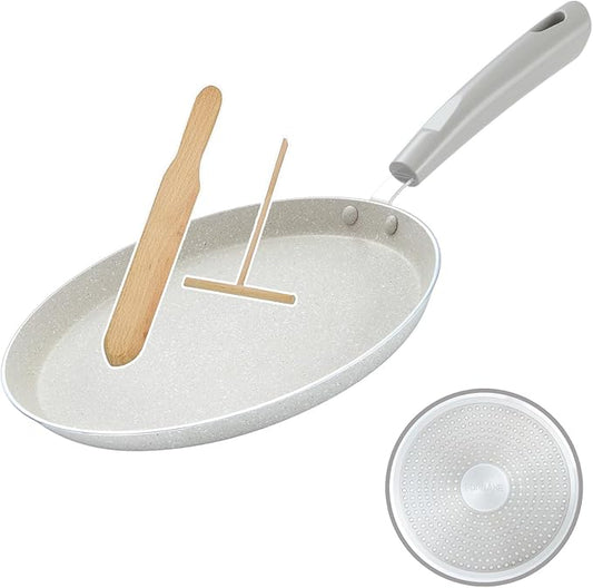 FORBAKE 9 Inch Crepe Pans with Spreader & Spatula, Nonstick Granite Coating Dosa Pan, Aluminum Alloy Pancake Flat Skillet Tawa Griddle, with Stay-Cool Handle, Induction Compatible Bottom