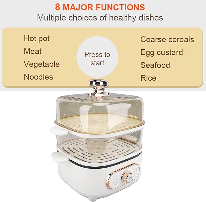 2 Tier Electric Steam Pot, 1200W 10.5L Stackable Multipurpose Cooker Electric Hot Pot 2.5L cooking pot with Steaming Plate for Soup Noodles Oatmeal (US Plug 110V)