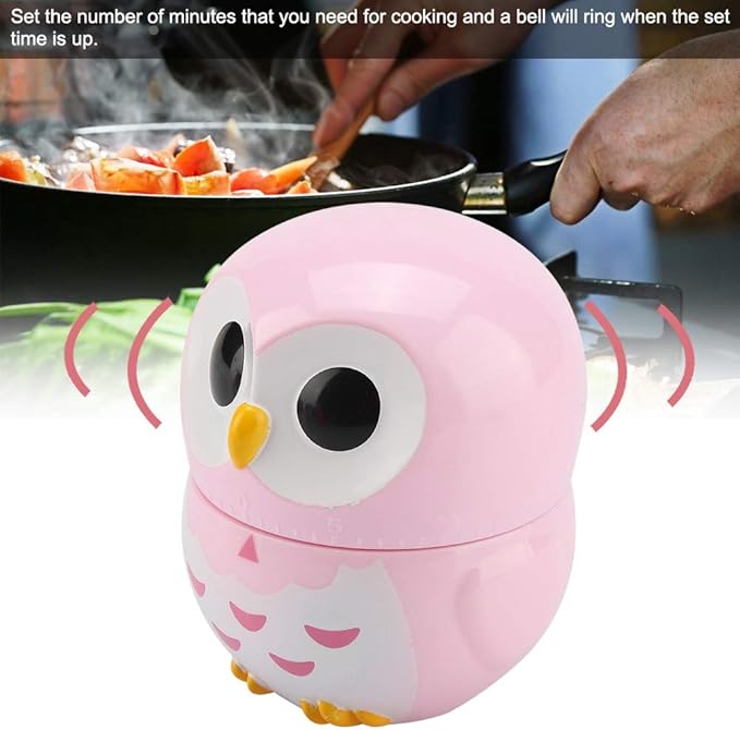 Owl Kitchen Timer, Kitchen Timer Owl Mechanical Home Cooking Counters Clock Portable Alarm Clock Kitchen Cooking Tool (Pink)