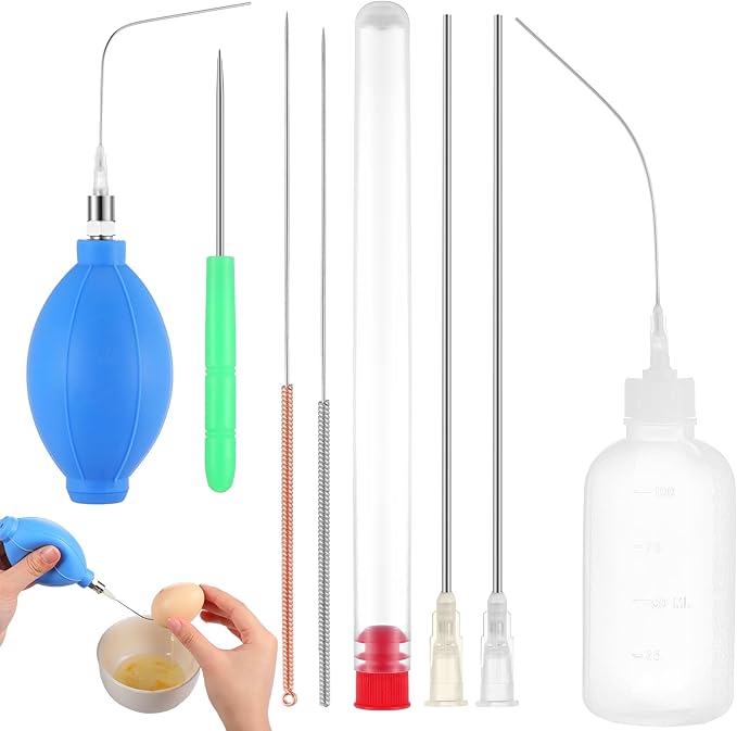 8 Pcs Easter Easy Egg Blower Empty with Rinsing Bottle Egg Puncher Tool One Hole Pysanky Pump and Drill Pysanky Ukrainian Decorating Kit for Easter Party Craft Supplies