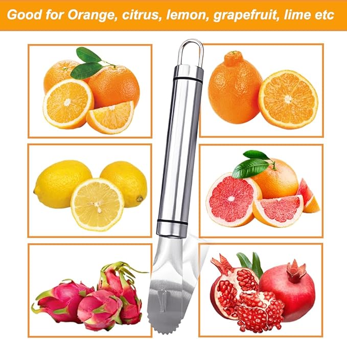 Orange Peelers Orange Peeler Tool Citrus Peeler Stainless Steel Slicer Cutter Peeler Remover Humanized Design Handle Serrated Curved Spade Blade Triangular-shaped Slip Blade Fruit Tools Kitchen Gadget