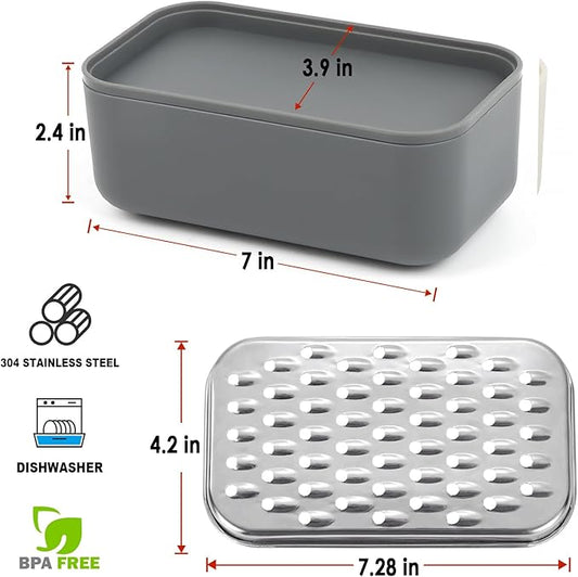 Cheese Grater Citrus Lemon Zester with Food Storage Container & Lid - Perfect For Hard Parmesan Or Soft Cheddar Cheeses, Ginger, Vegetables, Butter, Chocolate & Nutmeg, Gray