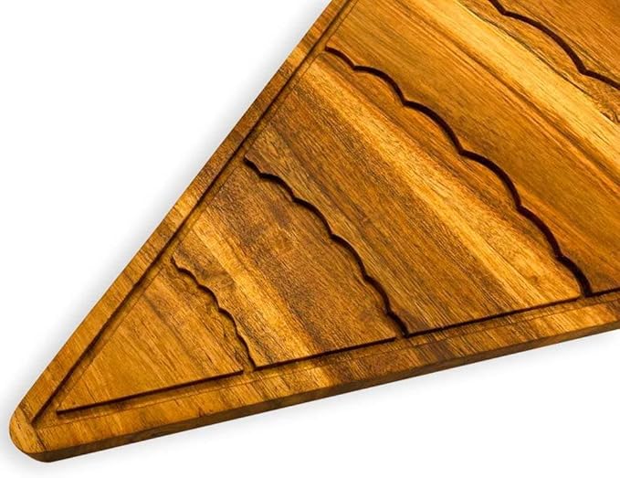 Treen Art Wooden Christmas Cutting Board for Kitchen Decor, 13.5"L x 10.8"W Tree Shaped Acacia Wood Chopping Board with Handle & Curved Grooves, Serving Charcuterie Platter