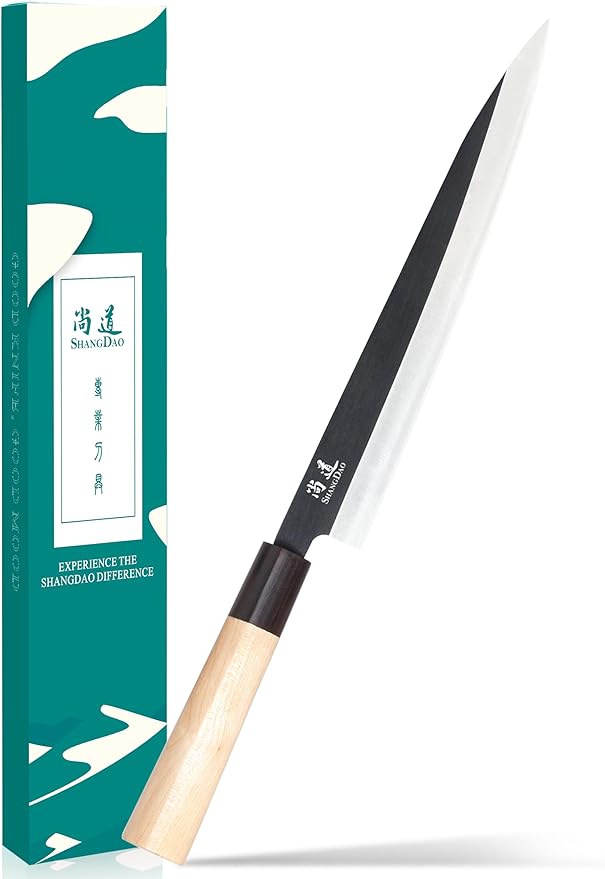 SHANGDAO Sashimi Sushi Knife - 10 Inch Fish Cutting & Filleting Knife, German Steel & Traditional Wooden Handle, Gift Box