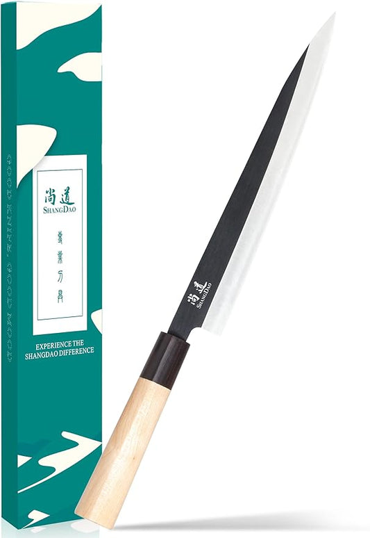 SHANGDAO Sashimi Sushi Knife - 10 Inch Fish Cutting & Filleting Knife, German Steel & Traditional Wooden Handle, Gift Box