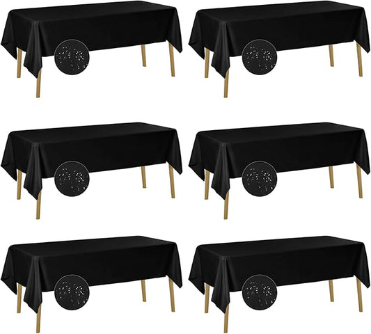 Fokitut 6 Pack Waterproof Rectangle Tablecloth, 60x102 Inch, Stain Resistant and Wrinkle Polyester Table Cloth, Fabric Table Cover for Kitchen Dining, Wedding, Party, Holiday Dinner-Black