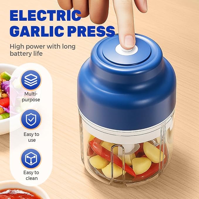 Electric Garlic Chopper with USB Rechargeable Design, Portable Food Processor for Garlic, Onion, Chili, Nuts, Vegetables, One-Touch Mini Kitchen Helper (Green, 320ml)