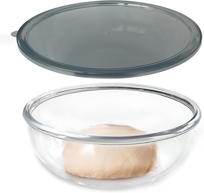Large Glass Mixing Bowl with Lid,6.3 Quart Thickened Bowl Edges Clear Glass Salad Cooking Bowls for Sourdough, Salad and Storage Prepping