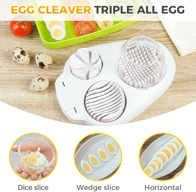 3 in 1 Egg Slicer for Hard Boiled Eggs, 2025 New Egg Cutter for Hard Boiled Eggs for Strawberry Mushroom Grape Cherry Tomato, Multi-Function Food Slicer for Home Use Kitchen Chopper Tool (3 PCS)