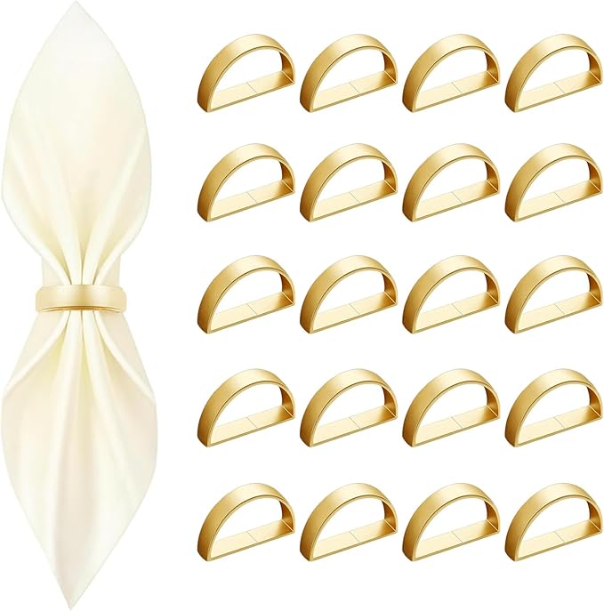 20 Pcs Gold Napkin Rings - Metal Napkin Ring(Semicircle) Stainless Steel Napkin Rings for Table Settings Wedding Christmas Party Dinner Table
