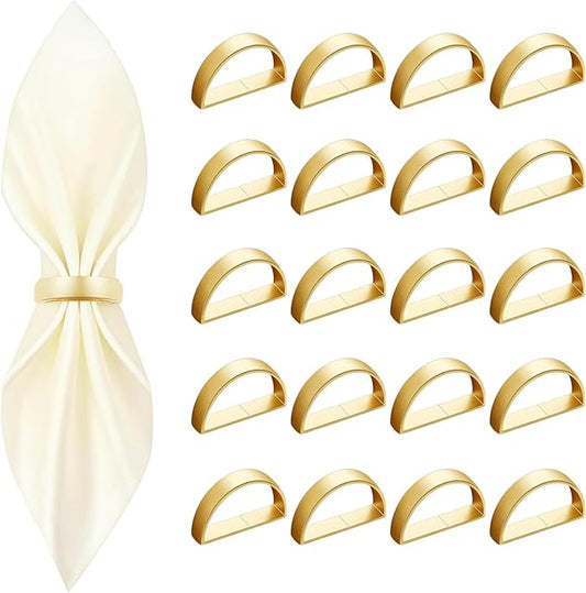 20 Pcs Gold Napkin Rings - Metal Napkin Ring(Semicircle) Stainless Steel Napkin Rings for Table Settings Wedding Christmas Party Dinner Table