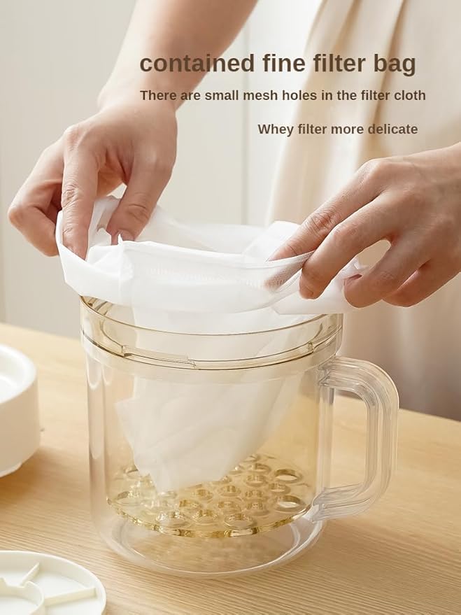 Greek Yogurt Strainer,Quick Yoghurt Maker Strainer 1100ml with 3 Ultra Fine Mesh Strainer Bags,100% BPA Free,Small Capacity Homemade Yogurt (1Quart)
