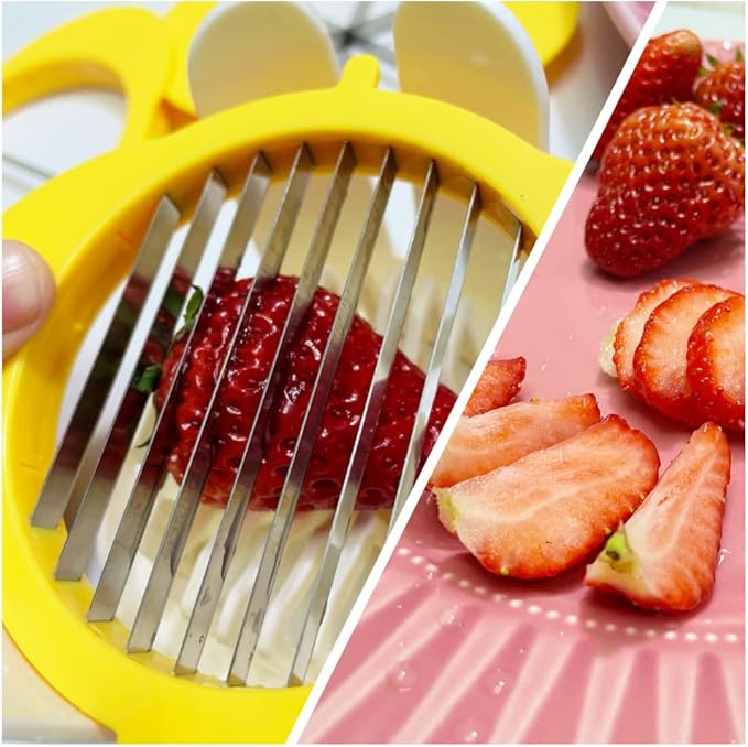 [Upgraded] Jawbush 3 in 1 Egg Slicer with Metal Blades for Hard Boiled Eggs & Soft Fruits, Stainless Steel Hard Boiled Egg Cutter, Heavy Duty Strawberry Mushroom or Ham Slicer, Dishwasher Safe