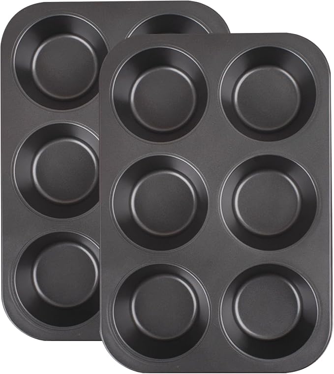 VEOOK 2 Pack Jumbo Muffin Pan, Texas Size Nonstick Cupcake Pan, 6-Cup Giant Muffin Tin, Carbon Steel Baking Pan for Muffins, Cupcakes, Brownies, Easy Clean & Heavy Duty(JP-01)