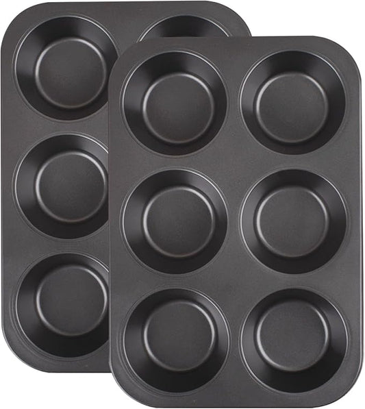 VEOOK 2 Pack Jumbo Muffin Pan, Texas Size Nonstick Cupcake Pan, 6-Cup Giant Muffin Tin, Carbon Steel Baking Pan for Muffins, Cupcakes, Brownies, Easy Clean & Heavy Duty(JP-01)