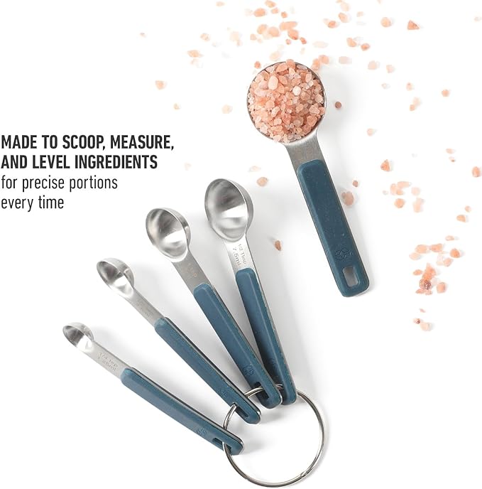 Calphalon Prime 5 Piece Stainless Steel Measuring Spoons W/Navy Blue Silicone Handles
