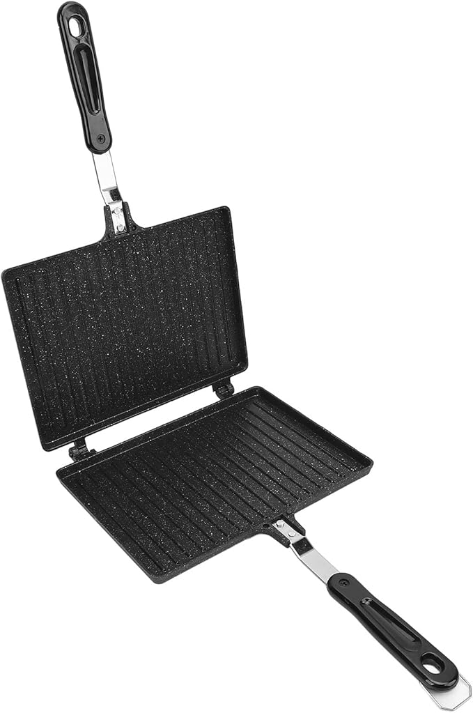 Walfront Stovetop Toasted Sandwiches Maker, Non Stick Grilled Panini Maker, Aluminum Alloy for Waffles, Breakfast, for Home Kitchen and Camping