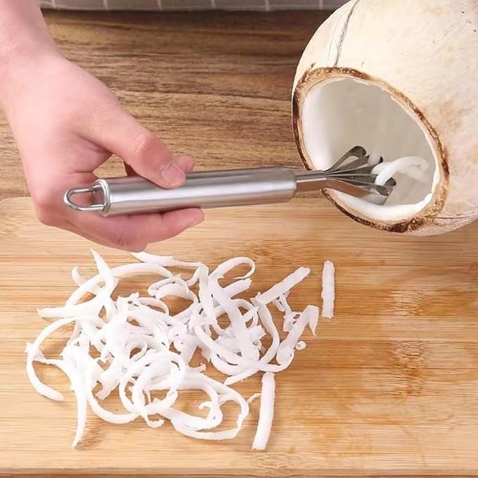 2 Pieces Stainless Steel Coconut Scraper Durable Coconut Meat Removal Multi-Purpose coconut shell Opener Melon Scraper Meat Removal for Safe Fruit Seed peel tool Meat Graters Peelers And Slicers
