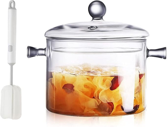 Clear Glass Simmer Pot for Stove Potpourri Cooking Saucepan with Cover Cookware Set Heat-Resistant Stovetop Pot And Pan with Lid, Soup, Milk, Baby Food,Fruit and Spices 1.5L/ 50 FL OZ