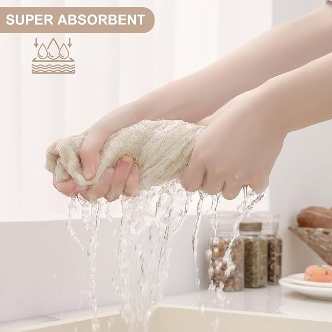 Homaxy 100% Cotton Kitchen Towels and Dishcloths Set, 12 x 12 & 15 x 25 Inches, Set of 10 Bulk Terry Cloth Dish Towels, Super Soft and Absorbent Hand Towel with Hanging Loop, Beige