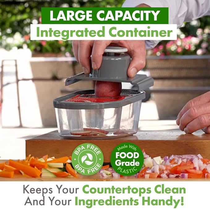 CHOPZILLA Vegetable Chopper and Mandoline Slicer for Kitchen Cuts 18x Faster, Come with 4 Blades, Scraper, & Container, All in 1 Veggie Chopper Vegetable Cutter, French Fry Cutter, Onion, Fruit, Salad