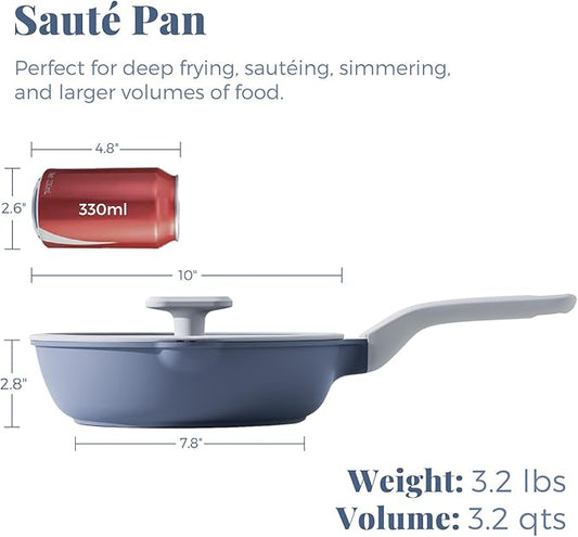 PRICUSIS Nonstick Ceramic Sauté Pan with Lid (3.2 qt, 10 inch), Toxin-Free Deep Frying Pan, Versatile Non Stick Frying Pan, Skillet, PTFE, PFOA & PFAS Free, Compatible with All Stovetops.