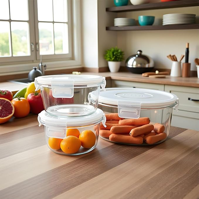 2 Cup Round Glass Food Storage Containers with Airtight Lids,18oz Round Glass Soup Container, BPA free food storage containers for Soup, Leftover. Microwave, Freezer, Dishwashe safe-4pack