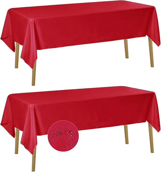 Fokitut 2 Pack Waterproof Rectangle Tablecloth, 60x84 Inch, Stain Resistant and Wrinkle Polyester Table Cloth, Fabric Table Cover for Kitchen Dining, Wedding, Party, Holiday Dinner-Red
