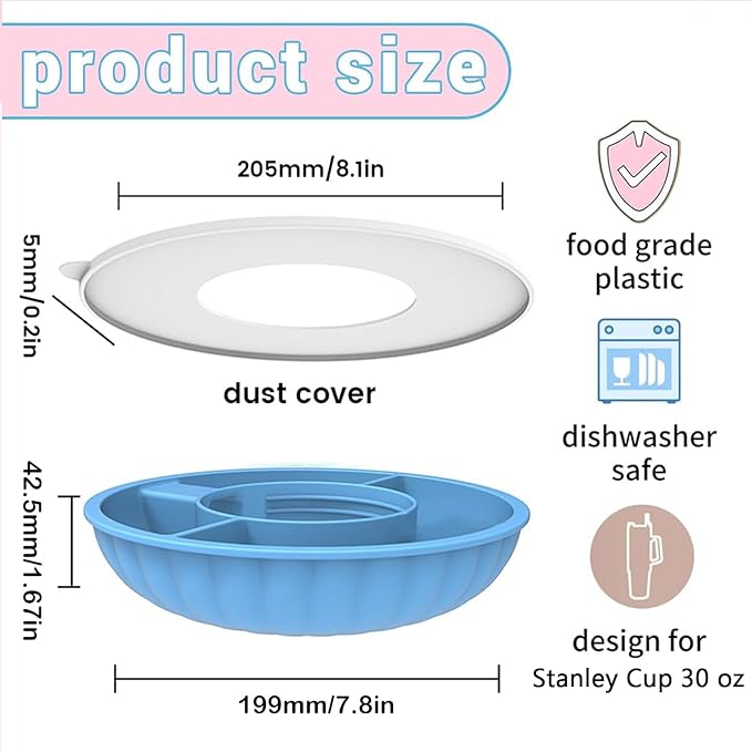 Snack Bowl for Stanley Cup, Silicone Snack Tray with Lid Compatible with Stanley Cup 30 oz, Reusable Snack Ring Suitable for Car Cup Holder, Home, Outdoor, Cup Accessories (1Pcs, Blue)