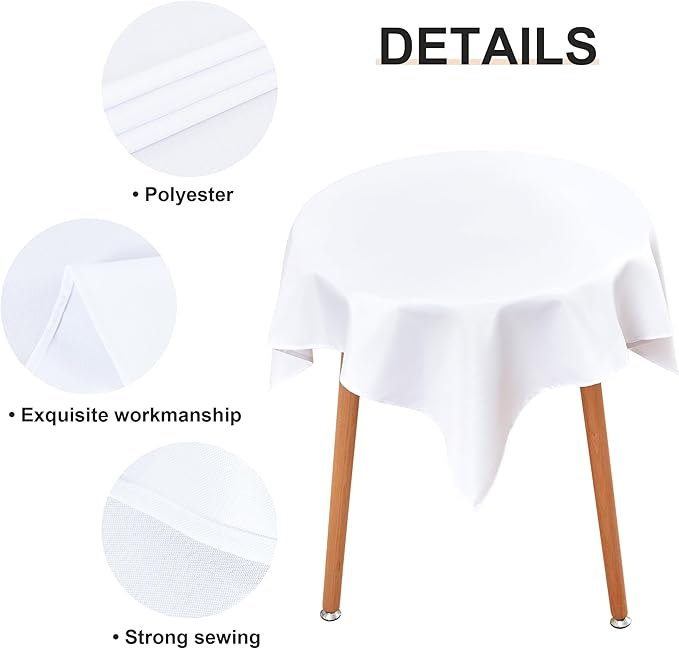 Wolkemer Small Square Tablecloth 36 x 36 Inch Washable Fabric Table Cloth Solid White Table Cover for Nightstand End Bedside Tables Tabletop Decoration