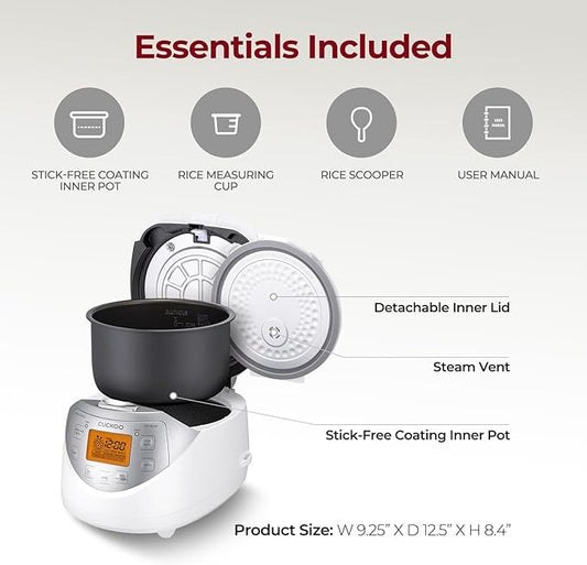 CUCKOO Micom Rice Cooker 6 Cup Uncooked / 12 Cup Cooked, Korean Fuzzy Logic Rice Cooker with Delay Timer & Keep Warm Setting, Versatile Food Steamer with Non-Stick Inner Pot, Silver (CR-0632F)