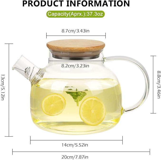 WHJY Clear Glass Teapot Glass Pots for Cooking on Stove Clear Teapots with Infuser for Loose tea, Kettle Teapot for Loose Leaf for Boiling Water -34 oz