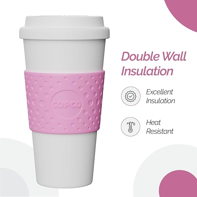 Copco Acadia 16 oz Travel Mug - Insulated Reusable Coffee Tumbler with Double-Walled Plastic, Leak-Proof Lid, BPA-Free - Portable Mug for Hot & Cold Drinks, Cup Holder Friendly (Bubble Gum)