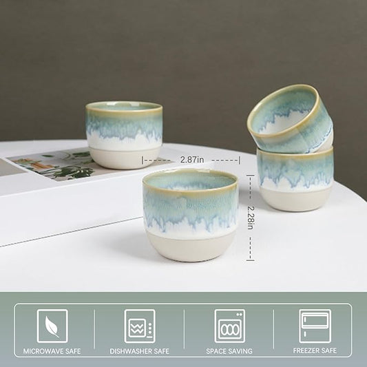 Ceramic Espresso Cups Set, Espresso Coffee Mugs, Special Glazed Demitasse Cups Expresso Coffee Cup for Espresso Machine (Light Green Gradient)