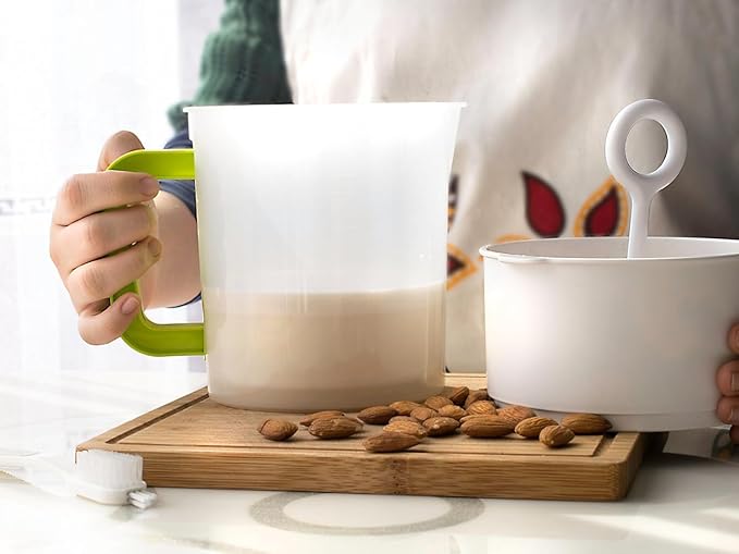 Nut Milk & Greek Yogurt Maker - Reusable & Durable Nut Milk Bag Alternative - Fine Mesh Stainless Steel - Soy/Oat/Almond Milk - All Purpose Food Strainer - (1 Quart Yogurt, 1.5 Quart Nut Milk) (A)